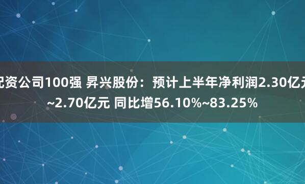配资公司100强 昇兴股份：预计上半年净利润2.30亿元~2.70亿元 同比增56.10%~83.25%